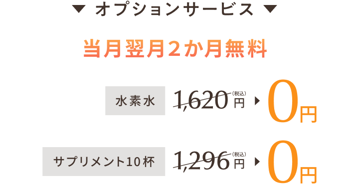 オプションサービス 当月翌月2か月無料 水素水 0円 サプリメント10杯 0円